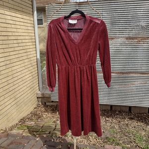 Velour Knit 1970s Vintage Claret wine 🍷 red dress Leslie Fay Petite